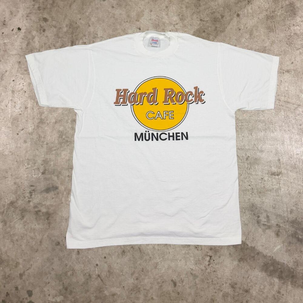 Vintage 90s Hard Rock Cafe Munchen Graphic Short Sleeve T-Shirt White Men Size M